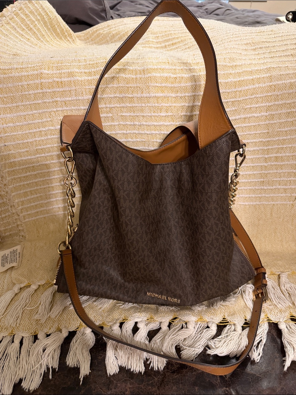 Michael Kors Brown and Tan Signature Hobo Shoulder Bag